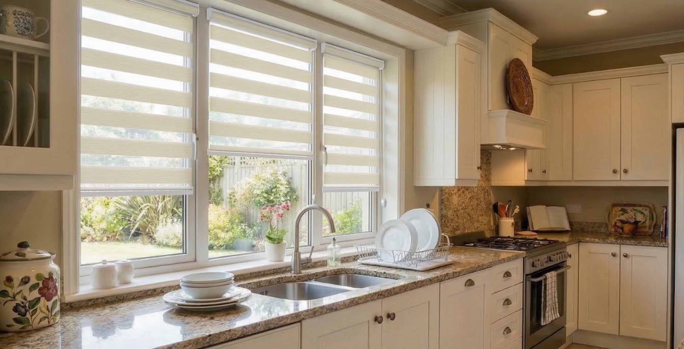 Kitchen after zebra blinds installed